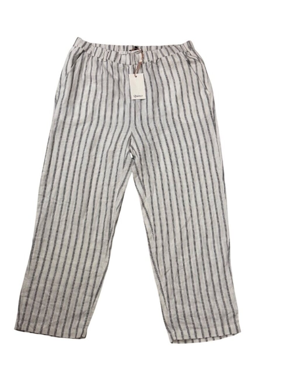 NWT Quince European Linen Striped Pants Oatmeal & Black Elastic Waistband Lightw